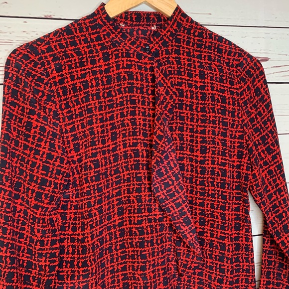 Silk Ruffle Front Button Up Blouse - Picture 3 of 6